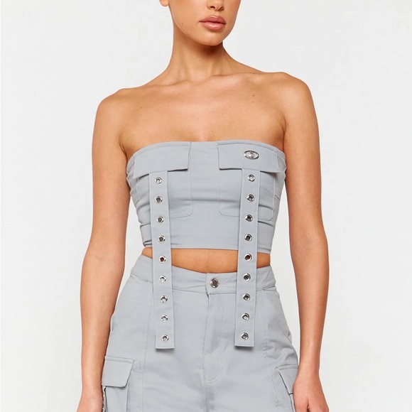 LUXE TO KILL Charcoal Strap Detail Crop Top - Picture 1 of 10